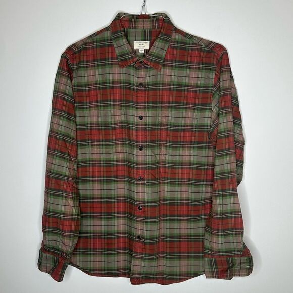 Club Monaco Classic Fit Long Sleeve Orange-Green-Tan Plaid Shirt Size Large - Picture 5 of 7